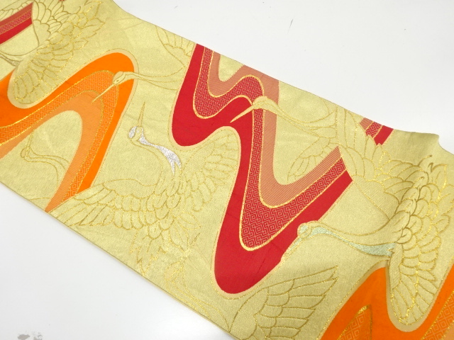 JAPANESE KIMONO / ANTIQUE FUKURO OBI / WOVEN STREAM & CRANE